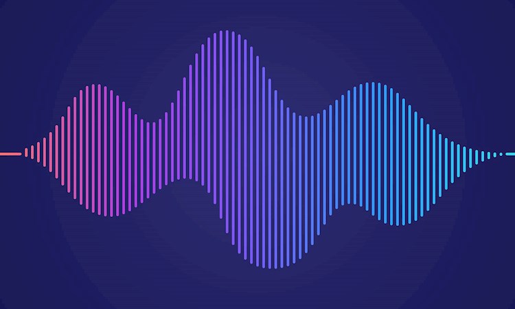 Sound wave graphic with a pink to turquoise gradient